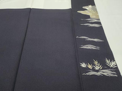 平和屋本店●極上 染匠 久保耕 訪問着 駒刺繍 風景文 金彩 黒紅色地 証紙付き 逸品 未使用 CZAA1726s5