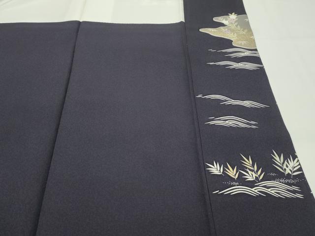 平和屋本店●極上 染匠 久保耕 訪問着 駒刺繍 風景文 金彩 黒紅色地 証紙付き 逸品 未使用 CZAA1726s5