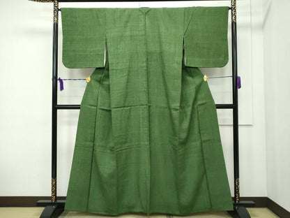 平和屋本店■極上　浦野理一　経節紬　色無地　松葉色　胴抜き仕立て　逸品　未使用　CZAA1731s5