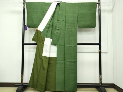 平和屋本店■極上　浦野理一　経節紬　色無地　松葉色　胴抜き仕立て　逸品　未使用　CZAA1731s5