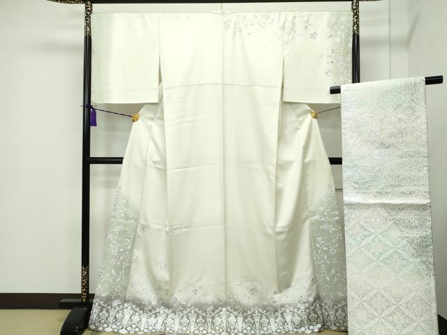 平和屋本店■極上　訪問着・袋帯セット　刺繍　花唐草文　暈し染め　銀彩　逸品　CZAA1741s5