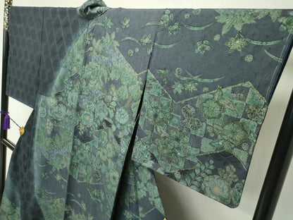 平和屋本店■極上　訪問着　辻が花　スワトウ刺繍　紬地　絞り　金彩　逸品　未使用　CZAA1742s5