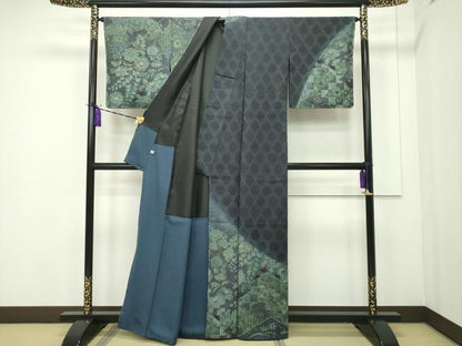 平和屋本店■極上　訪問着　辻が花　スワトウ刺繍　紬地　絞り　金彩　逸品　未使用　CZAA1742s5