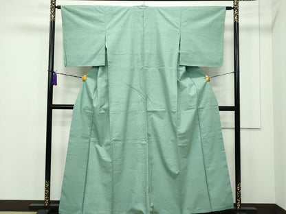 平和屋本店■極上　結城紬　奥順　色無地　山葵色　証紙付き　逸品　未使用　CZAA1752s5