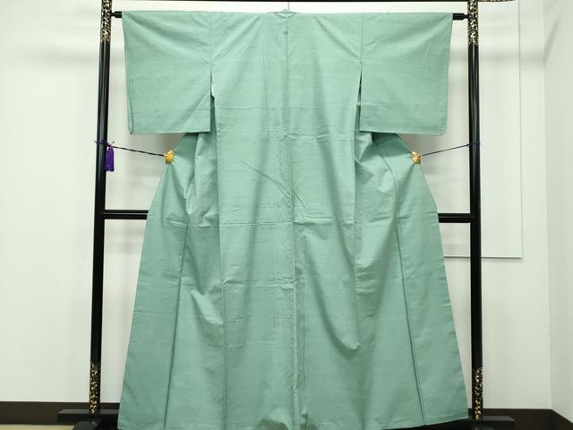 平和屋本店■極上　結城紬　奥順　色無地　山葵色　証紙付き　逸品　未使用　CZAA1752s5