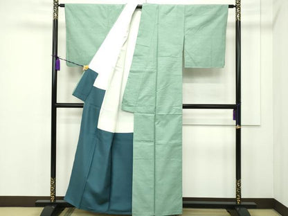 平和屋本店■極上　結城紬　奥順　色無地　山葵色　証紙付き　逸品　未使用　CZAA1752s5