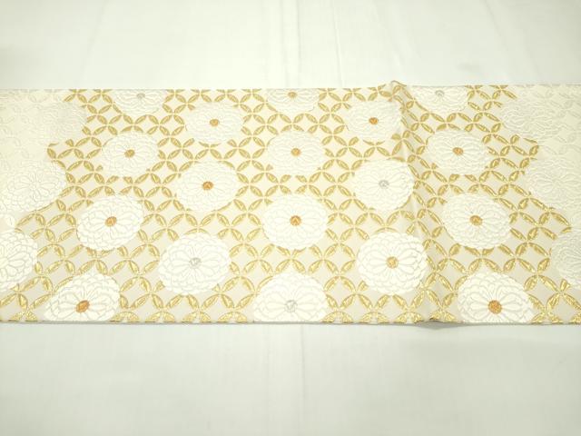 平和屋本店■極上 山口美術織物 皇室 伊勢神宮御用 山口克爾監修 六通柄袋帯 唐織 能衣七宝菊文 金銀糸 冊子付き 逸品 未使用 CZAA1781s5