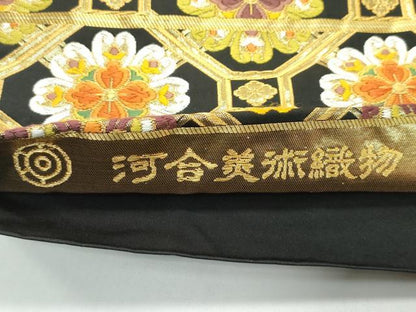 平和屋本店■極上　西陣　河合美術織物謹製　六通柄袋帯　唐織　蜀江花文　黒地　金糸　逸品　CZAA1790s5