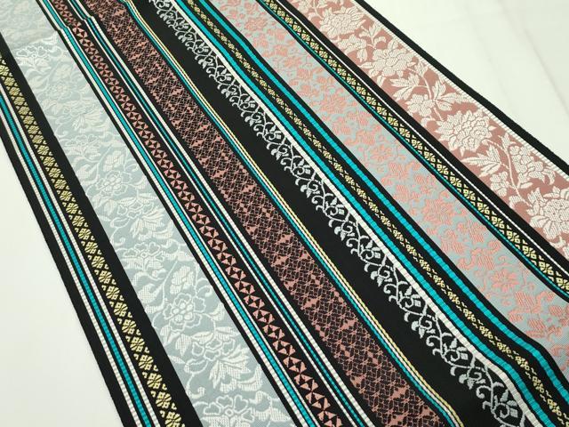 平和屋本店●極上 本場筑前博多織 八寸名古屋帯 草花間道 黒地 逸品 CZAA1794s5