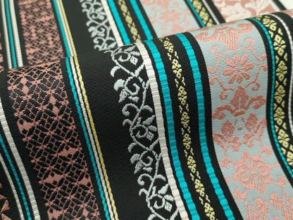 平和屋本店●極上 本場筑前博多織 八寸名古屋帯 草花間道 黒地 逸品 CZAA1794s5