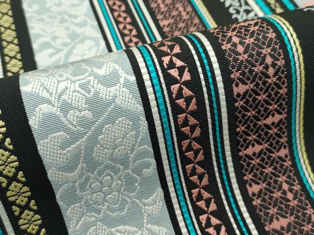 平和屋本店●極上 本場筑前博多織 八寸名古屋帯 草花間道 黒地 逸品 CZAA1794s5