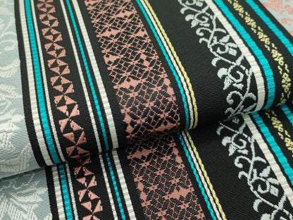 平和屋本店●極上 本場筑前博多織 八寸名古屋帯 草花間道 黒地 逸品 CZAA1794s5