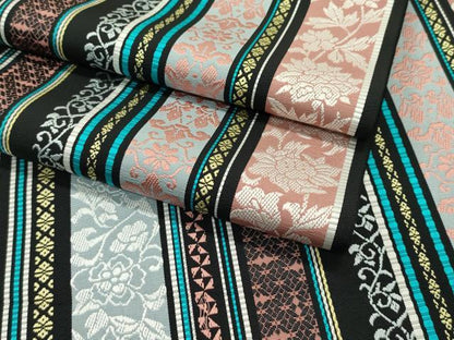 平和屋本店●極上 本場筑前博多織 八寸名古屋帯 草花間道 黒地 逸品 CZAA1794s5