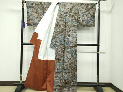平和屋本店■極上 白泥染の第一人者・絣の魔術師 恵積五郎 本場大島紬 恵大島織物 総絣 人物風景文 十二単 証紙付 逸品 未使用 CZAA1803s5