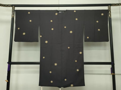 平和屋本店■極上　道行コート　ロング丈　切子柄　金彩　黒鳶色地　逸品　CZAA1810s5