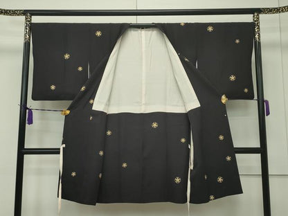 平和屋本店■極上　道行コート　ロング丈　切子柄　金彩　黒鳶色地　逸品　CZAA1810s5