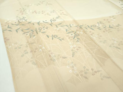 平和屋本店■極上　夏物　訪問着　紗　手描き　草花文　暈し染め　銀彩　逸品　CZAA1812s5