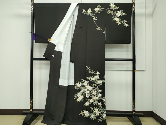 平和屋本店■極上　名門染元　秀美　十日町友禅　訪問着　枝花文　黒地　反端付き　逸品　CZAA1838s5
