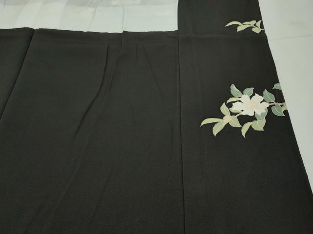 平和屋本店■極上　名門染元　秀美　十日町友禅　訪問着　枝花文　黒地　反端付き　逸品　CZAA1838s5