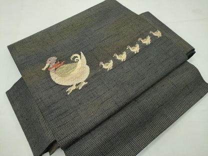 平和屋本店■極上　染織の名門　しょうざん  生紬　つけ帯　鴨　金糸　逸品　CZAA1849s5