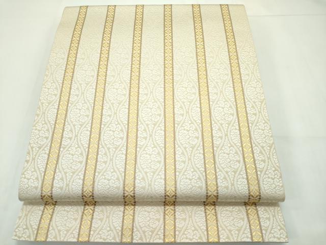 平和屋本店●極上 1897年創業 名門岡野 本場筑前博多織 千年工房 全通柄 本袋帯 平地総浮 立涌吉祥文 金糸 結織苑 証紙付 逸品 CZAA1854s5