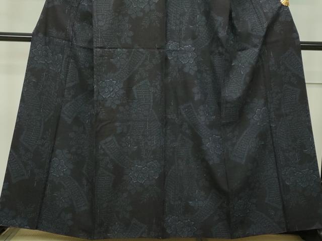 平和屋本店●極上 本場結城紬 重要無形文化財 80亀甲 草花文 濃紺地 井上商事謹製 証紙付き 逸品 CZAA1881s5