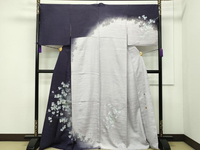 平和屋本店■極上　訪問着　作家物　螺鈿　葡萄蔦の葉文　暈し染め　銀彩　反端付き　逸品　CZAA1885s5