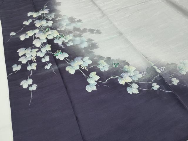 平和屋本店■極上　訪問着　作家物　螺鈿　葡萄蔦の葉文　暈し染め　銀彩　反端付き　逸品　CZAA1885s5