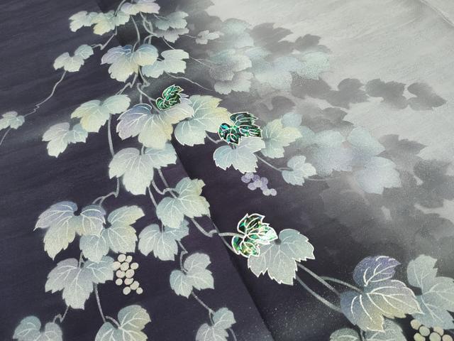 平和屋本店■極上　訪問着　作家物　螺鈿　葡萄蔦の葉文　暈し染め　銀彩　反端付き　逸品　CZAA1885s5