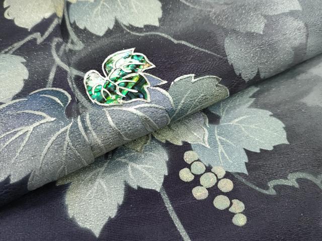 平和屋本店■極上　訪問着　作家物　螺鈿　葡萄蔦の葉文　暈し染め　銀彩　反端付き　逸品　CZAA1885s5