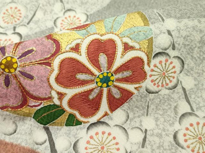 平和屋本店■極上　京友禅の第一人者　松井青々　訪問着　駒刺繍　草花丸文　金銀彩　茶鼠色地　逸品　CZAA1891s5