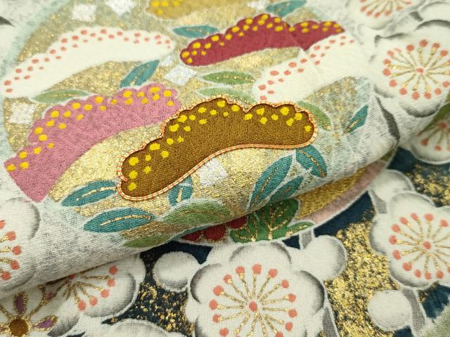 平和屋本店■極上　京友禅の第一人者　松井青々　訪問着　駒刺繍　草花丸文　金銀彩　茶鼠色地　逸品　CZAA1891s5