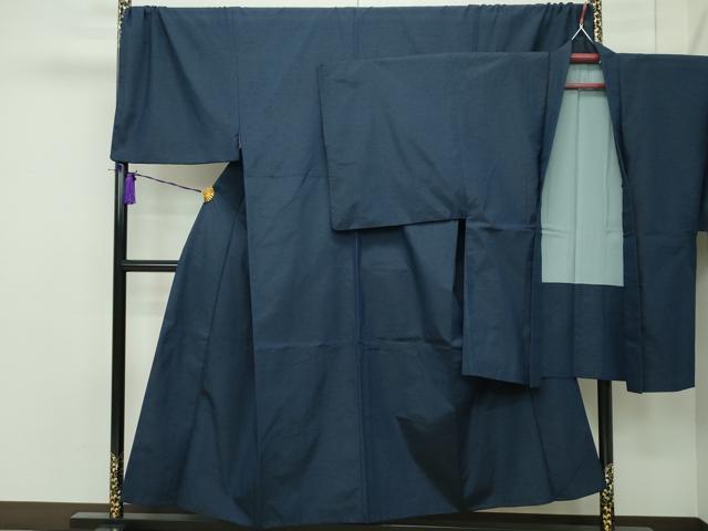 平和屋本店■極上　洗える最高級着物　＜英＞はなぶさ謹製　男性　キングサイズ　色無地　アンサンブル　藍鉄色　逸品　CZAA1894s5