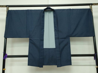 平和屋本店■極上　洗える最高級着物　＜英＞はなぶさ謹製　男性　キングサイズ　色無地　アンサンブル　藍鉄色　逸品　CZAA1894s5