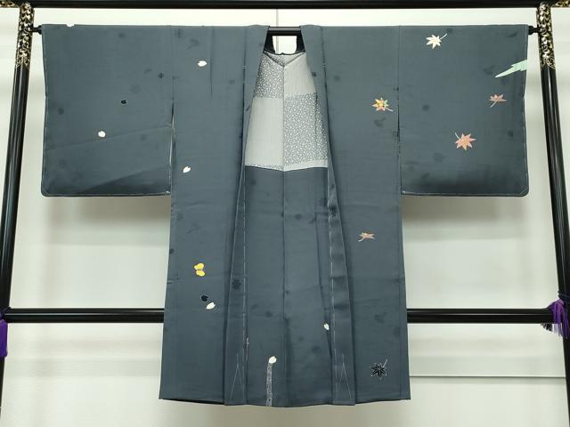 平和屋本店■極上　長羽織　作家物　梟　兎　満月　松　藍墨茶色地　逸品　未使用　CZAA1898s5