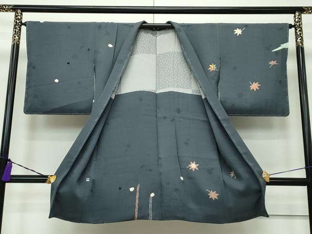 平和屋本店■極上　長羽織　作家物　梟　兎　満月　松　藍墨茶色地　逸品　未使用　CZAA1898s5