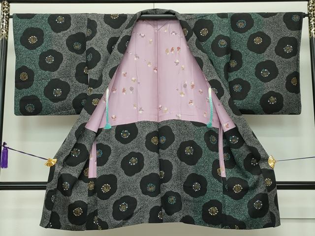 平和屋本店■極上　京型友禅作家　岡部睦美　長羽織　梅　たたき染め　羽織紐・反端付き　逸品　CZAA1899s5