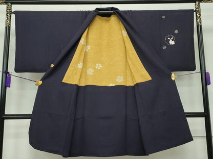 平和屋本店■極上　道中着　ロング丈　刺繍　雪輪兎文　金彩　黒紅色地　逸品　CZAA1900s5