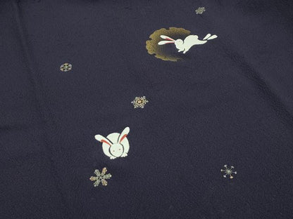 平和屋本店■極上　道中着　ロング丈　刺繍　雪輪兎文　金彩　黒紅色地　逸品　CZAA1900s5