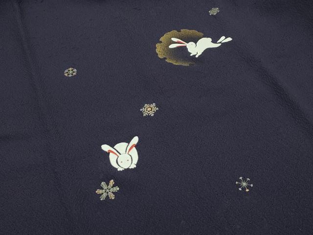 平和屋本店■極上　道中着　ロング丈　刺繍　雪輪兎文　金彩　黒紅色地　逸品　CZAA1900s5