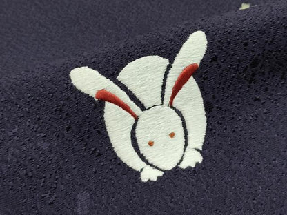 平和屋本店■極上　道中着　ロング丈　刺繍　雪輪兎文　金彩　黒紅色地　逸品　CZAA1900s5