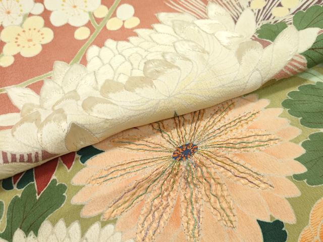 平和屋本店■極上　アンティーク　大正ロマン　振袖　刺繍　飛鶴花松文　金糸　逸品　CZAA1911s5