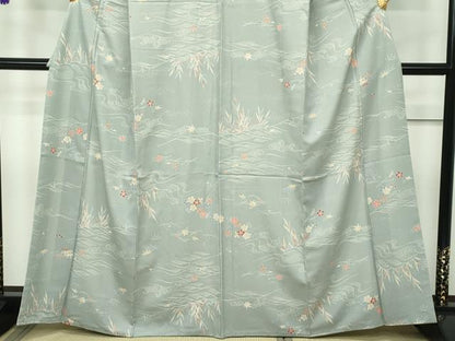 平和屋本店■極上　洗える最高級着物　＜英＞はなぶさ謹製　小紋　立波草花文　豆がら茶色地　逸品　CZAA1912s5