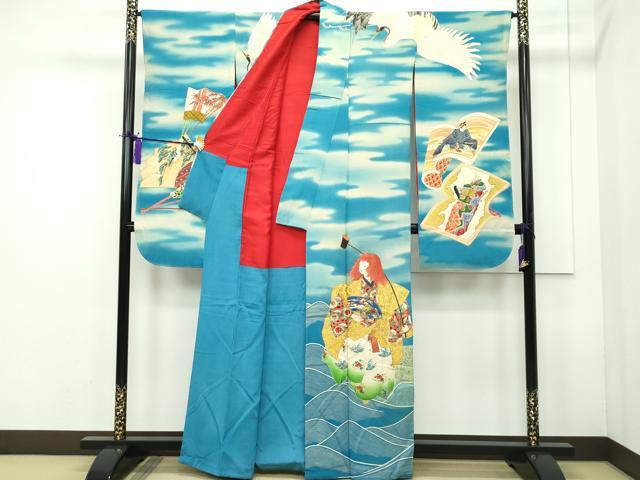 平和屋本店■極上　アンティーク　大正ロマン　振袖　駒刺繍　人物　飛鶴　蓑亀　暈し染め　金糸　逸品　CZAA1925s5