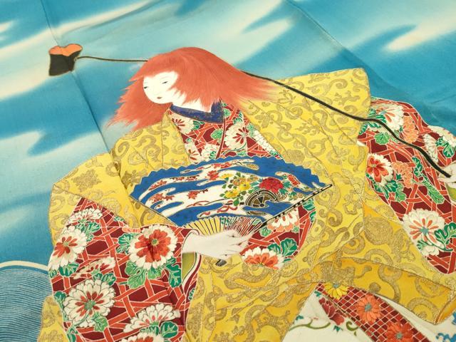 平和屋本店■極上　アンティーク　大正ロマン　振袖　駒刺繍　人物　飛鶴　蓑亀　暈し染め　金糸　逸品　CZAA1925s5