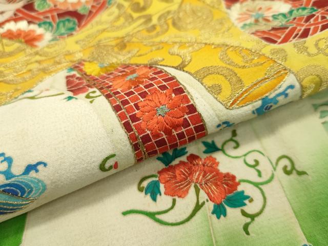 平和屋本店■極上　アンティーク　大正ロマン　振袖　駒刺繍　人物　飛鶴　蓑亀　暈し染め　金糸　逸品　CZAA1925s5