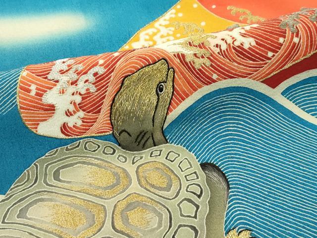 平和屋本店■極上　アンティーク　大正ロマン　振袖　駒刺繍　人物　飛鶴　蓑亀　暈し染め　金糸　逸品　CZAA1925s5