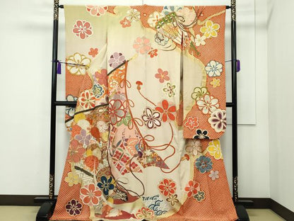 平和屋本店●極上 アンティーク 大正ロマン お引きずり・お引き摺り・引き振袖 駒刺繍 几帳吉祥草花文 暈し染め 金彩 逸品 CZAA1926s5