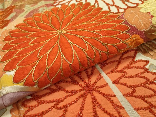 平和屋本店●極上 アンティーク 大正ロマン お引きずり・お引き摺り・引き振袖 駒刺繍 几帳吉祥草花文 暈し染め 金彩 逸品 CZAA1926s5