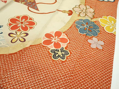 平和屋本店●極上 アンティーク 大正ロマン お引きずり・お引き摺り・引き振袖 駒刺繍 几帳吉祥草花文 暈し染め 金彩 逸品 CZAA1926s5